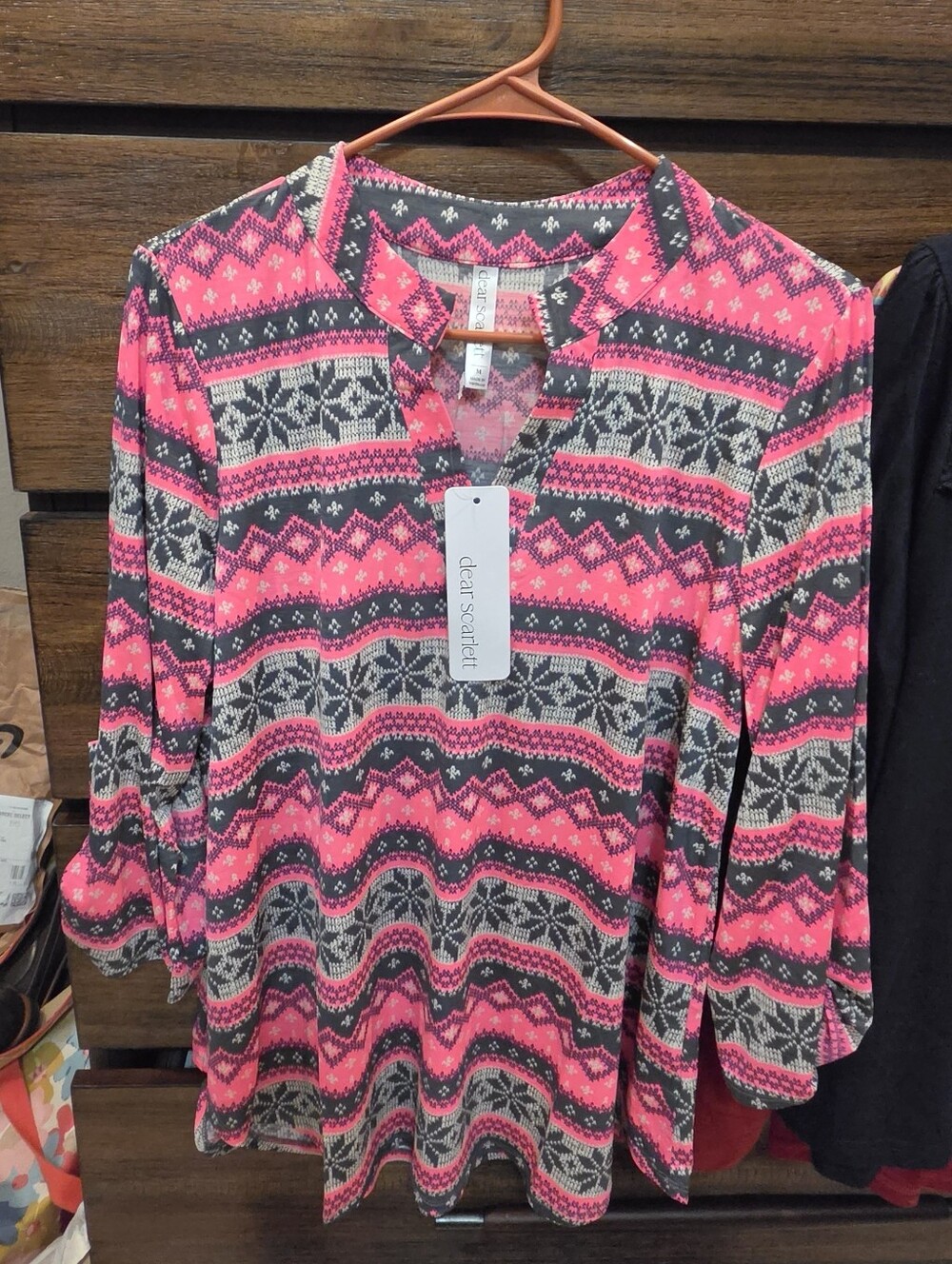 Dear Scarlett Size Medium Pink & Gray Patterned Women's Tunic Top NEW